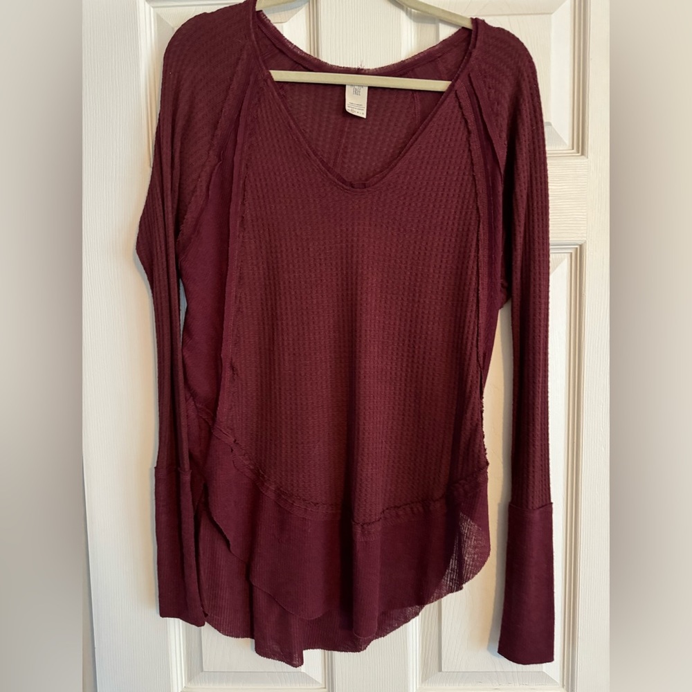 Free People - We The Free - V-Neck Thermal Top, Burgandy - XS